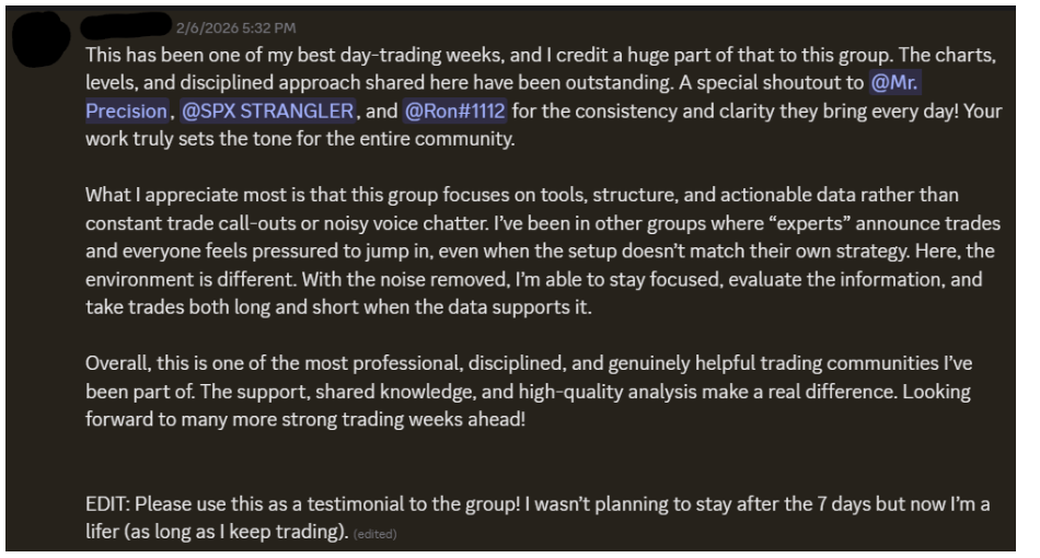 Discord testimonial — full message